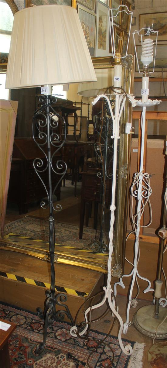 Lamp standard and 3 wrought iron lamps standards